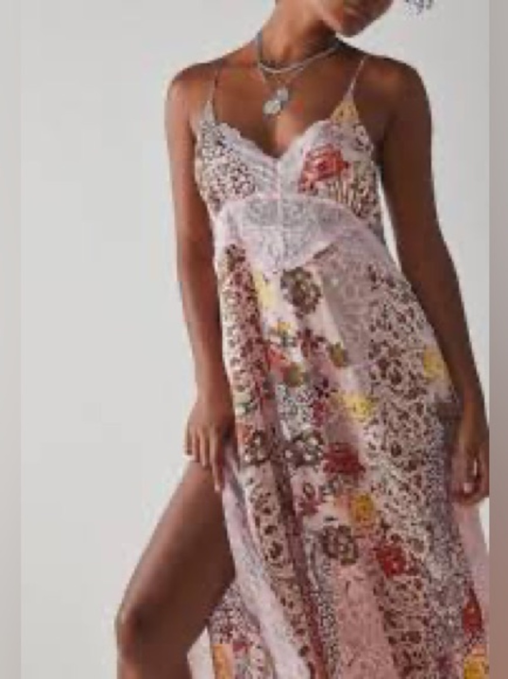NWOT | Free People | Right Now Midi Slip Dress | Floral Lace | Blush Combo | M